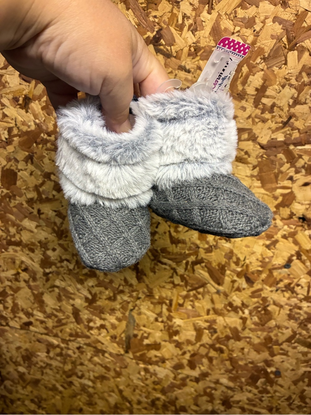 Grey Faux Fur Knit Baby Booties